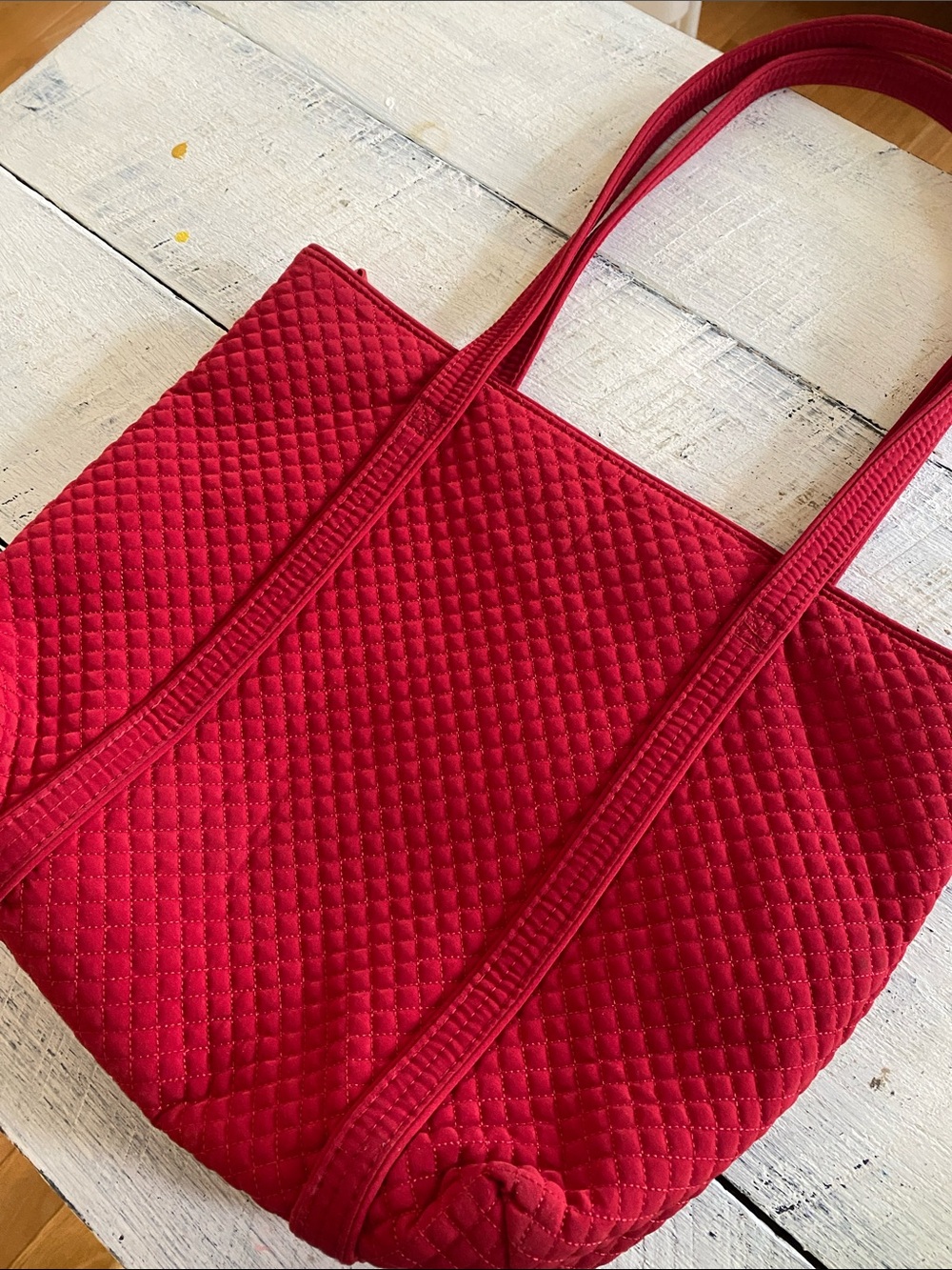 Vera Bradley Bright Red Quilted Tote with Front Zip Pocket - Picture 6 of 9